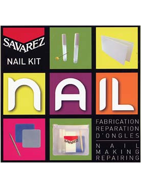 Illustration de SAVAREZ NAIL : kit de fabrication et de réparation d'ongles. Comprend résine, lime, et soie spéciale
