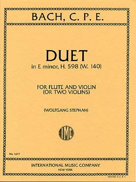 Illustration de Duo en mi min (sol M) H 598 (W 140) pour flûte et violon ou 2 violons
