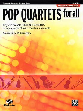 Illustration de POP QUARTETS FOR ALL: 12 thèmes célèbres (Summertime - Thème de James Bond - Peter Gunn...) arrangés par M. Story pour 4 trombones/bassons/euphoniums