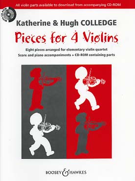 Illustration de Pieces for 4 violins, 8 pièces : conducteur et accompagnement piano + cédérom contenant les parties séparées
