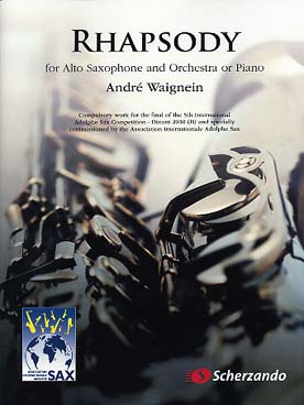 Illustration de Rhapsody pour saxophone et orchestre réduction piano (Dinant 2010)