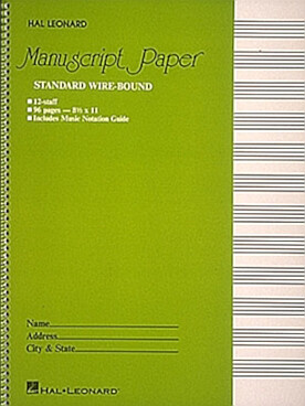 Illustration de GUITAR MANUSCRIPT PAPER standard avec reliure spirales, 12 portées 96 pages
