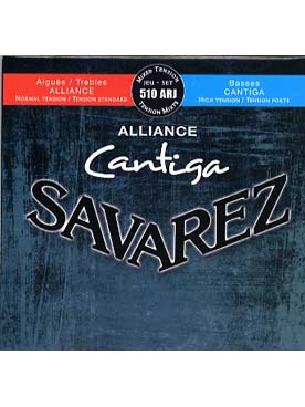 Illustration de CORDES SAVAREZ Alliance/Cantiga rouge/bleu mixte - Jeu complet : 3 aiguës Alliance rouges, 3 basses Cantiga bleues