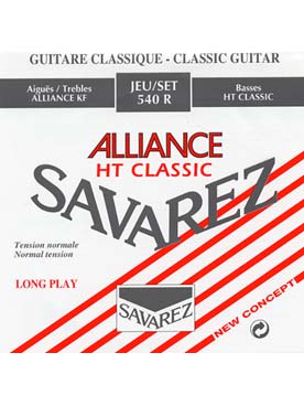 Illustration de CORDES SAVAREZ Alliance/HT classic rouge tens. normale - Jeu complet : 3 aiguës Alliance, 3 basses HT classic
