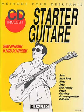 Illustration de STARTER GUITARE avec CD : méthode débutants avec schémas, diagrammes d'accords, photos. Fascicule détachable avec 21 morceaux dans tous les styles