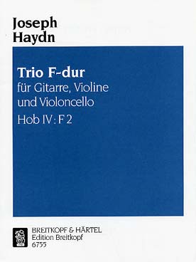 Illustration de Trio Hob IV:F2 en fa M pour luth, violon et violoncelle. Tr. pour guit., vl,vc