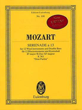 Illustration de Sérénade N° 10 K 361 en si b M pour 12 instruments à vent et contrebasse ou contrebasson