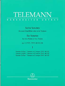 Illustration de 6 Sonates op. 2 pour 2 flûtes - Vol. 1 : N° 1 en sol M, N° 2 en mi m, N° 3 en ré M