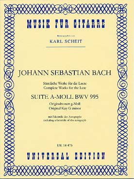 Illustration de Suites pour luth - N° 3 BWV 995 en la m (tr. Scheit, avec fac-similé)