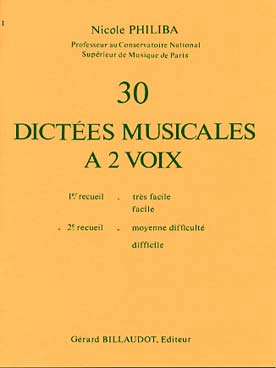 Illustration de 30 Dictées musicales à 2 voix - Vol. 2 : moyenne difficulté, difficile