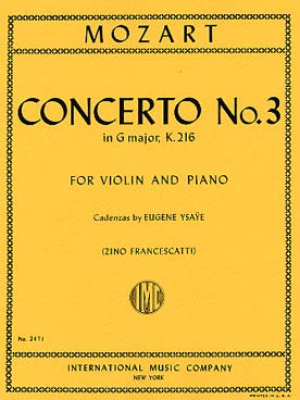 Illustration de Concerto N° 3 K 216 en sol M - éd. I.M.C. (cadences de Ysaye)