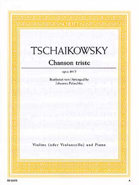 Illustration de Chanson triste op. 40/2 pour violon ou violoncelle et piano