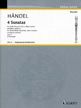 Illustration de 4 Sonates de l'opus 1 pour flûte à bec alto et basse continue - Recueil : op. 1/2, 1/4, 1/7 et 1/1