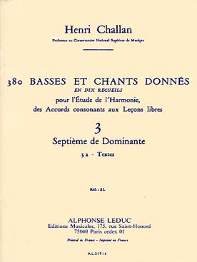 Illustration de 380 Basses et chants donnés Vol. 3 : septièmes de dominante - 3 a : textes