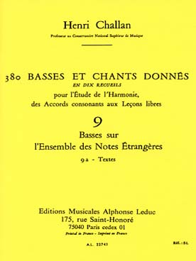 Illustration de 380 Basses et chants donnés Vol. 9 : basses sur notes étrangères - 9 a : textes