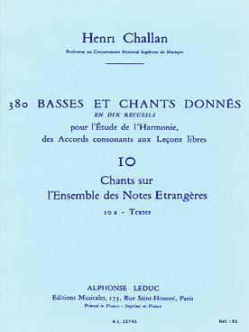 Illustration de 380 Basses et chants donnés Vol. 10 : chants sur notes étrangères - 10 a : textes