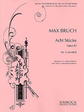 Illustration de 8 Pièces op. 83 pour violon/clarinette, alto/violoncelle et piano - N° 3 en do # m