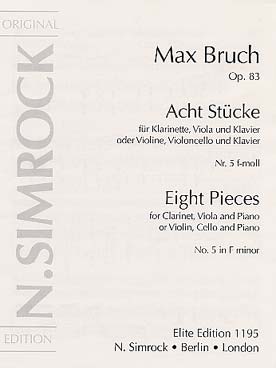 Illustration de 8 Pièces op. 83 pour violon/clarinette, alto/violoncelle et piano - N° 5 en fa m