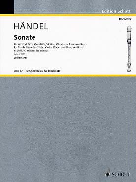 Illustration de 4 Sonates de l'opus 1 pour flûte à bec alto ou violon ou hautbois et b. c. - N° 2 en sol m
