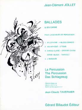 Illustration de Ballade en carré pour xylophone, 4 blocs chinois, vibraphone, 2 toms, caisse claire, grosse caisse, wood block, triangle et 3 timbales