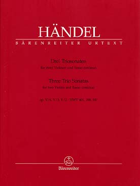 Illustration de 3 Sonates en trio op. 5/6, 5/3 et 5/2 pour 2 violons (2 flûtes) et basse continue
