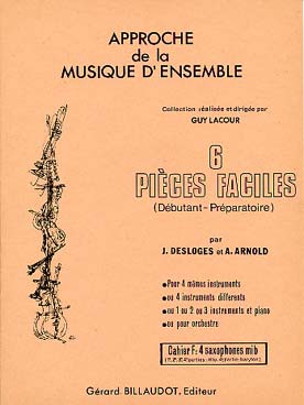 Illustration de 6 Pièces faciles pour ensemble homogène ou mixte ou orchestre junior - Vol. F : saxophones mi b (4e partie alto ou baryton)