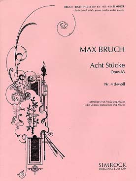 Illustration de 8 Pièces op. 83 pour violon/clarinette, alto/violoncelle et piano - N° 4 en ré m