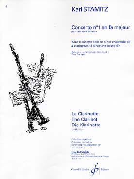 Illustration de Concerto N° 1 en fa M pour clarinette et orchestre, tr. de l'orchestre par Dangain pour 3 cl. si b et cl. basse (cl. solo vendue séparément)