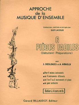 Illustration de 6 Pièces faciles pour ensemble homogène ou mixte ou orchestre junior - Vol. J : cor en fa