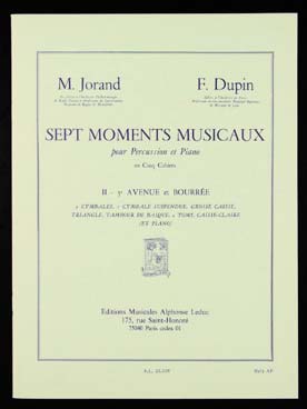 Illustration de 7 Moments musicaux - Vol. 2 : 5e Avenue et Bourrée (2 toms, cymbales, grosse caisse, triangle, tambour de basque, caisse claire, piano)