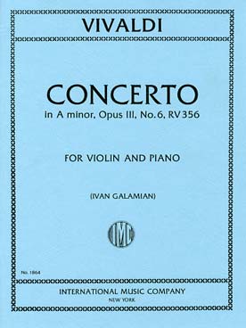 Illustration de Concerto op. 3 "L'Estro armonico" N° 6 RV 356 en la m - éd. I.M.C. (Galamian)
