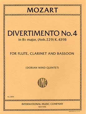 Illustration de Divertimento Anh 229 pour flûte, clarinette et basson - N° 4 K 439d en si b M