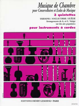 Illustration de Musique de chambre pour conservatoires : 3 Quintettes sur des airs populaires d'Ukraine, Angleterre et Suède