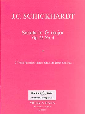 Illustration de Sonate op. 22 N° 4 en sol M pour 2 flûtes à bec alto (ou traversières), hautbois et basse continue