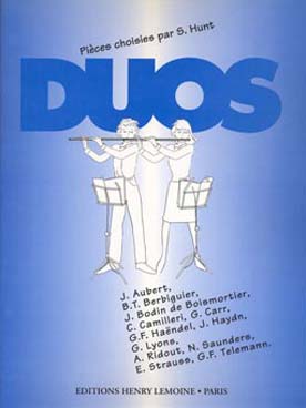 Illustration de DUOS : pièces choisies par Simon HUNT (Aubert, Berbiguier, Boismortier, Camilleri, Carr, Haendel, Haydn, Lyons, Ridout, Saunders, Strauss, Telemann)