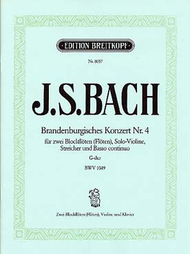 Illustration de Concerto Brandebourgeois N° 4 BWV 1049 tr. pour 2 flûtes à bec, violon et piano