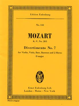 Illustration de Divertimento N° 7 K 205 en ré M pour violon, alto, basson, hautbois et 2 cors