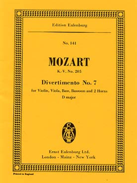 Illustration de Divertimento N° 7 K 205 en ré M pour violon, alto, basson, hautbois et 2 cors