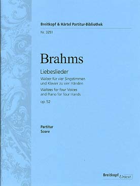 Illustration de Liebeslieder op. 52 pour 4 voix mixtes et accompagnement piano 4 mains