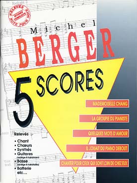 Illustration de 5 Scores : relevés complets chant et chœur, piano et synthés, guitares et basse, batterie et percussions, etc...