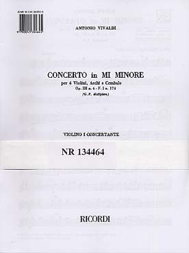 Illustration de Concerto op. 3 "L'Estro armonico" N° 4 RV 550 en mi m pour 4 violons