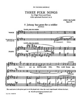 Illustration de 3 Folk songs (voix, piano et clarinette)