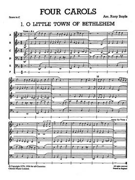 Illustration de JUNIOR JUST BRASS : musique facile pour ensemble de cuivres variable (C + P) - N° 3 : BOYLE 4 Chants (2 trompettes, cor, trombone, tuba et percussion)