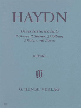 Illustration de Divertimento Hob. II:9 en sol M pour 2 hautbois, 2 cors, 2 violons, 2 altos et basse