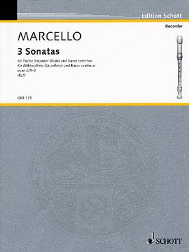 Illustration de Sonates op. 2 pour flûte à bec alto (ou flûte traversière) et basse continue - éd. Schott Mainz Vol. 1 : N° 1 à 3
