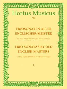 Illustration de TRIOSONATEN ALTER ENGLISCHER MEISTER pour 2 flûtes à bec alto et basse cont. - Vol. 1 : Williams sonate en la min, Corbett sonate en do M