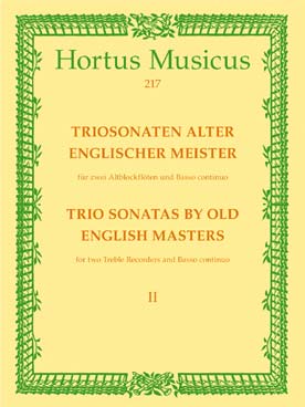 Illustration de TRIOSONATEN ALTER ENGLISCHER MEISTER pour 2 flûtes à bec alto et basse cont. - Vol. 2 : Purcell sonate en fa M, Valentine sonate en do min
