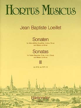 Illustration de Sonates pour flûte à bec ou traversière - Vol. 3 : op. 3/12 en mi m, op. 4/11 en do m, op. 4/12 en la m