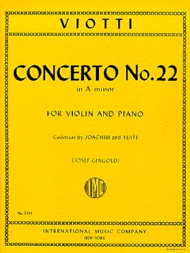 Illustration de Concerto N° 22 en la m - éd. I.M.C. avec cadences de JOACHIM et YSAYE