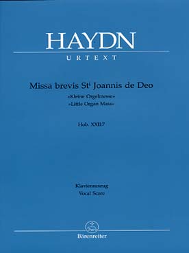 Illustration de Missa brevis St Joannis de deo HOB 22/7 pour chœur à 4 voix mixtes, soprano solo 2 violons, violoncelle, contrebasse et orgue